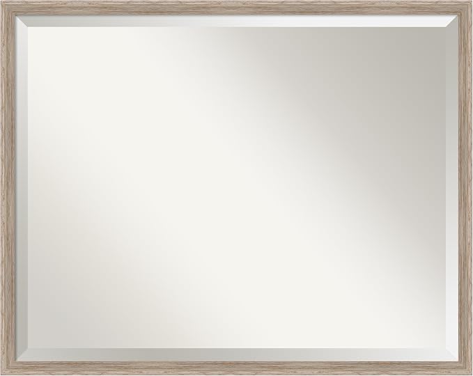 Amanti Art White Wall Mirror 23x29 Hardwood Wedge White Wash Rectangle Bathroom Mirror for Wall Decor Living Room, Large Country Rustic Wood Frame, Hangs Horizonally and Vertically, Bathroom Decor,