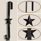 3 Pcs 15 Inch Wreath Hanger for Front Door Star Pattern Garland Hanger Over The Door Metal Door Wreath Decoration Hanger Hook for Various Festive Wreaths Hanging Towels Coats Etc (Black)