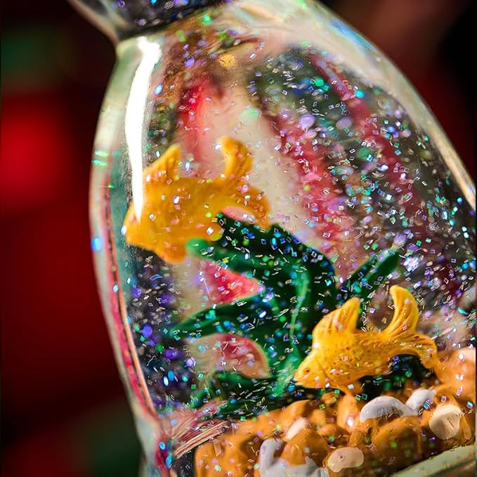 Unique Goldfish Aquarium Snow Globe with Gift Wrapped Box - Decorative Glass Ball with Glitter Water Effect, Ideal for Housewarming & Birthday Gifts, Miniature Tabletop Decor