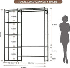 Neprock Wardrobe Closet, Portable Clothing Rack for Hanging Clothes, Free Standing Closet Organizers and Storage System with 4 Tiers Shelves for Cloakroom Bedroom, Black