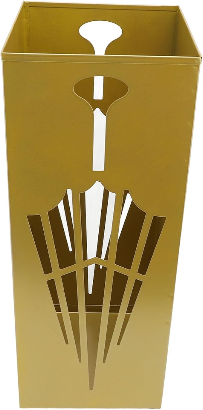 Square Metal Umbrella Holder, Umbrella Stand Rack for Entryway with Hollow Pattern, Fast Drying Rack Holder for Office and Entryway (Gold)