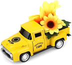 Sunflower Vintage Metal Truck Mini Metal Farm Truck Decor with Sunflower Bouquet Farmhouse Rustic Pickup Tiered Tray Decor for Home Kitchen Shelf Table Decor Yellow