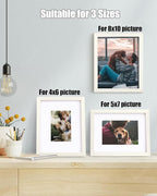 Egofine 8x10 Picture Frames Set of 4, Made of Solid Wood Covered by Plexiglass 4x6 and 5x7 with Mat or 8x10 without Mat, for Table Top Display and Wall Mounting Photo Frame Beige