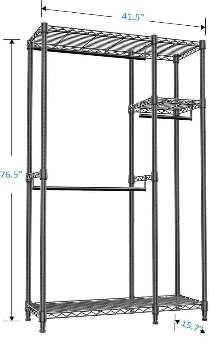 IZEUK Heavy Duty Rolling Garment Rack Wire Clothes Rack for Hanging Clothes (Black, 3 composition, 15.7" D x 43.3" W x 76.5" H)