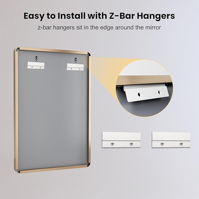 LOAAO 28”X36” Gold Bathroom Mirror, Rounded Rectangle Gold Frame Mirror, Brushed Gold Bathroom Vanity Mirror Wall-Mounted, Anti-Rust, Hangs Horizontally or Vertically