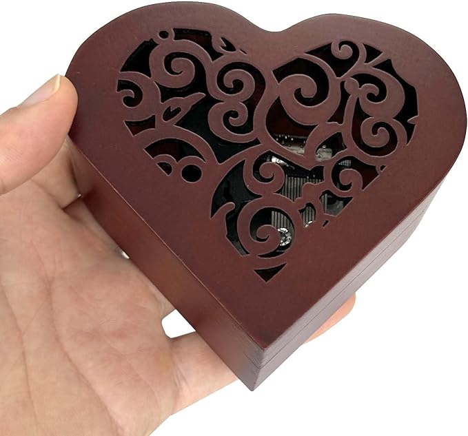 Pursuestar La Vie En Rose Wind Up Music Box, Heart Shaped Vintage Wood Carved Mechanism Musical Gift for Lover Girlfriend Wife Mother's Day Anniversary