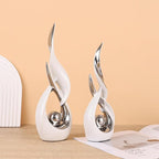 2 PCS White Silver Ceramic Statues For Home Decor Accents, Modern Abstract Art Sculptures, Elegant Tabletop Decorative Objects For Dining Room, Entryway, Tv Stand, Mantel, Coffee Table Centerpieces
