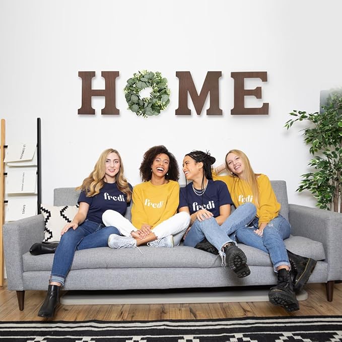 Wooden Home Sign Wall Hanging Decor Letters for Wall Art with Artificial Eucalyptus Wreath Rustic Decor Farmhouse for Living Room Kitchen Point Housewarming Gift(Brown)