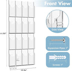 Acrylic Brochure Pamphlet Holder, 16 Pamphlet Holders, Clear Brochure Display Holder Wall Mount, Trifold Flyer Rack, Literature Storage Rack for Home, Offices, Waiting Room