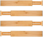Utoplike 4 pcs Bamboo Kitchen Drawer Dividers Large, Adjustable Drawer Organizers, Spring Loaded, Works in Kitchen, Dresser, Bathroom, Bedroom, Drawer, Desk