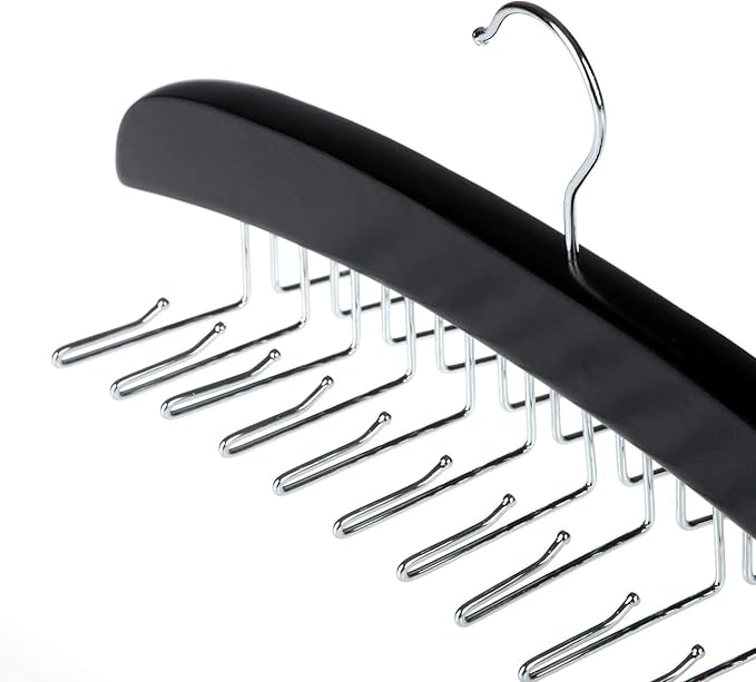 Wooden Tie Hanger,24 Tie Organizer Rack Hanger Holder Hook (Black, 24 Hooks)