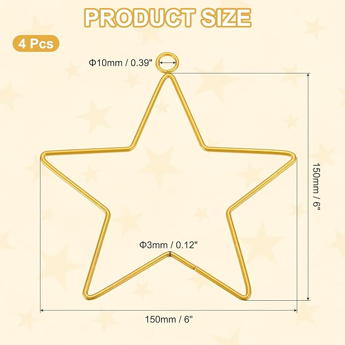 MECCANIXITY 4 Pcs Star Dream Catcher Rings, 6" Dream Catcher Metal Hoops Macrame Wreath Rings Pentagram Floral Hoops for DIY Craft Making Home Wedding Wall Hanging Decoration, Gold