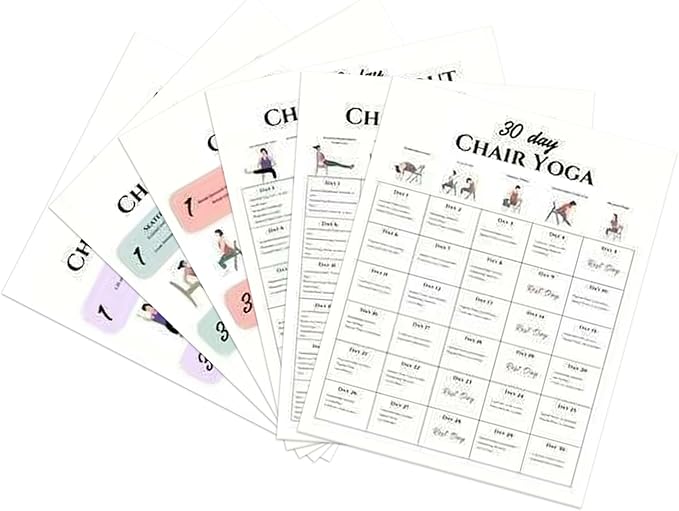 Chair Yoga Program - 30-Day Workout Set | 6-Piece Exercise Kit with Instruction Book, Ideal for Morning Routine Travel Gym Beginners Family Friends Sports Athletes Body Flexibility Strength Building