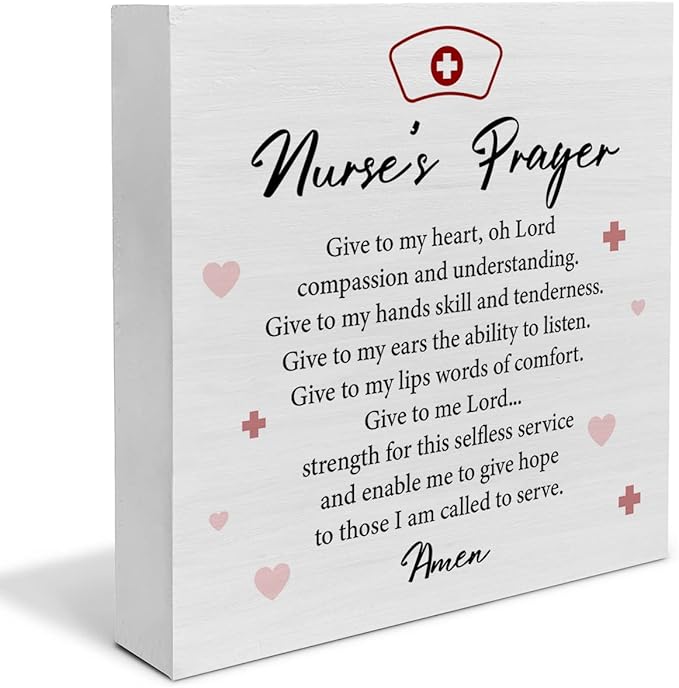 Nurse Wood Box Sign Decor Desk Sign Nursing Gifts Nurse's Prayer Wooden Box Block Sign Rustic Home Graduation Party Decoration Grad Gift