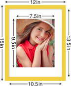 Vittanly 11x14 Picture Frames Set of 9, Shatter Resistant Plexiglass, Display 8x10 Pictures with Mat or 11x14 without Mat, Photo Frames for Wall or Tabletop, Engineered Wood, Yellow