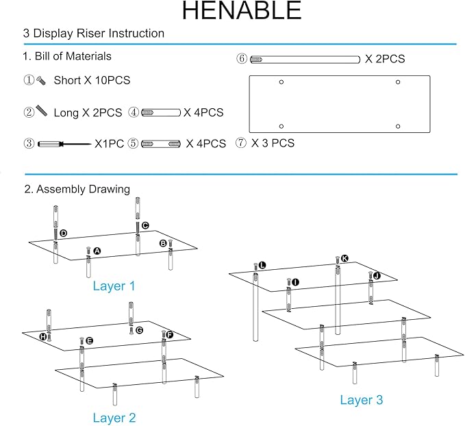 HENABLE Acrylic Display Risers, Acrylic Perfume Stand Organizer, Clear Shelf Risers for Display Stands for Food, Tabletop Use, Amiibo Funko POP Figure, 3 Tier Clear Cupcake Stand Risers