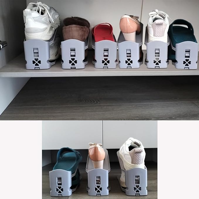 Shoe Slot Organizer, Shoe Rack, Shoe Slots Organizer For Closet, Shoe Space Saver, Simple Shoe Organizer, Adjustable Shoe Rack (Gray,10 Pack)