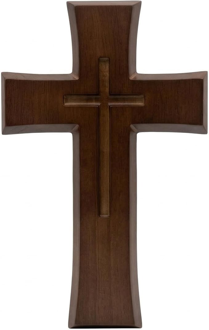 YOYAI Wooden Cross Wall Decor, Handcrafted Christian Cross 9.96”, Solid Wood Religious Wall Hanging, Faith Home Decor for Prayer Room, Baptism Gift, Easter & Christmas