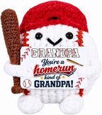JEWGLO Grandpa Gifts for Fathers Day Baseball Doll Birthday Gifts for Grandpa Positive Handmade Baseball Crochet First Father's Day New Grandpas Gift Ideas for Grandfather from Granddaughter Grandson