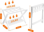 Heybly Luggage Rack, Pack of 2, Folding Suitcase Stand with Storage Shelf, Heavy-Duty Luggage Holder for Guest Room Bedroom Hotel, Holds up to 165 lb, White, HLR010W2