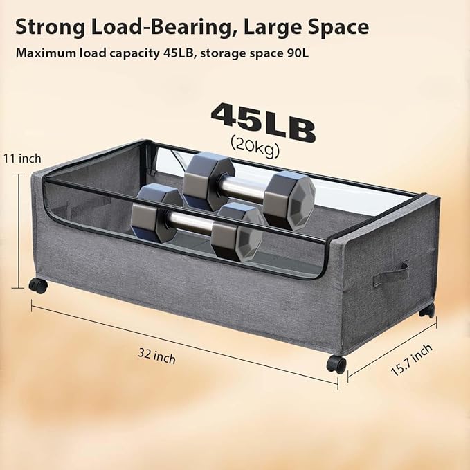 4-Packs Under Bed Storage with Wheels, Under The Bed Storage Drawers On Wheels, Rolling Underbed Drawers, Lockable, Heavy Duty, XXXXL Size 90L