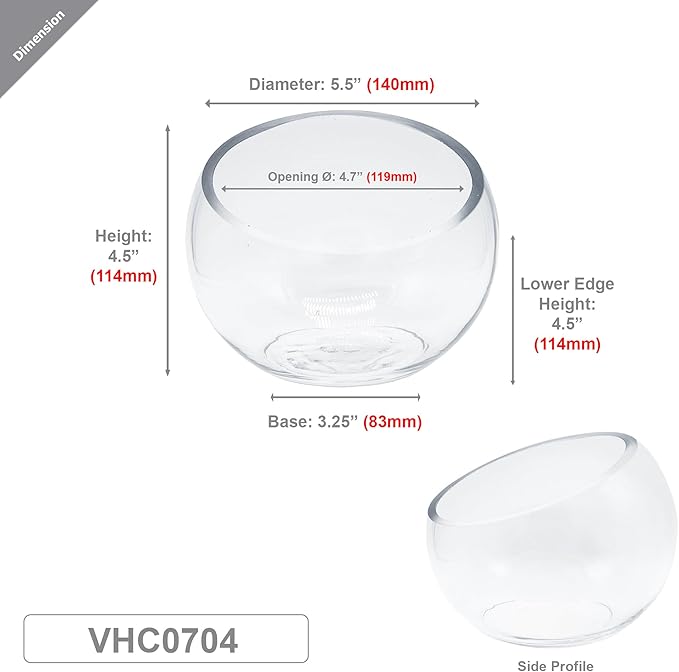 WGVI Slant Cut Bowl Glass Vase, Width 5.5", Height 4.5", Clear Terrarium, Candy Dish, Fruit Jar, Floral Container for Wedding Party Event, Home Office Decor, 12 Pieces
