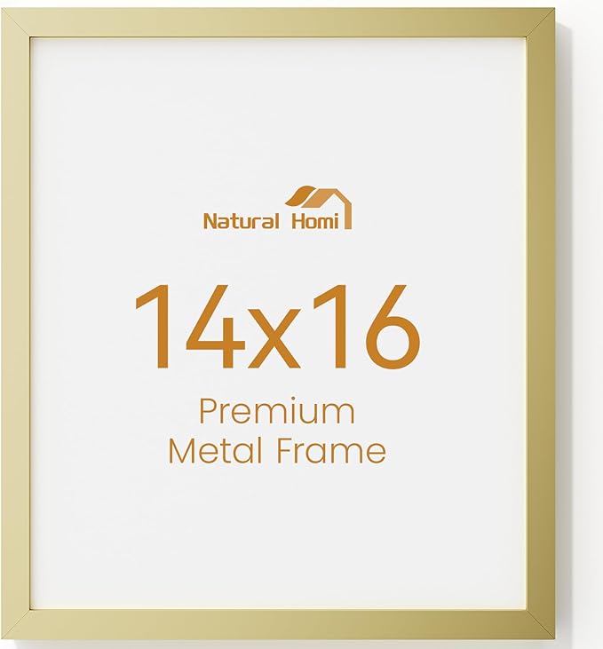 14x16 Aluminum Metal Picture Frame,Tempered Glass Gold Photo Frame 14x16 for Family Photo,Posters,Art,Document to Wall Mount Horizontally or Vertically