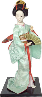 12inch Japanese Geisha Ethnic Japanese Geisha Dolls Oriental Ancient Kabuki Girl Statue Kimono Dolls for Tabletop Home Decor, Light Green