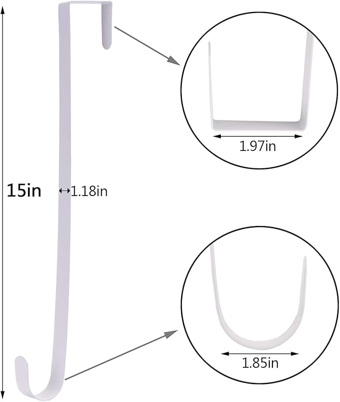 Sattiyrch 15" Wreath Hanger for Front Door,Sturdy Steel Wreath Door Hanger,Over The Door Hanger Hook (White,2)