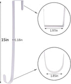 Sattiyrch 15" Wreath Hanger for Front Door,Sturdy Steel Wreath Door Hanger,Over The Door Hanger Hook (White,2)