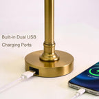 Oneach 19.5" Gold Table Lamp Set of 2, Small Bedside Table Lamps with USB A+C Charging Ports, Pull Chain Switch, Brass Modern Nightstand Lamps for Living Room, Bedroom, Nursery