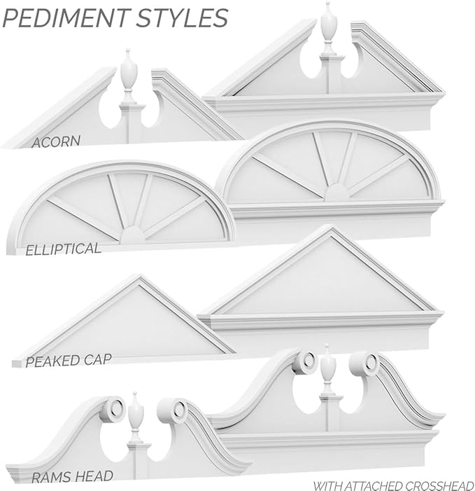 30" W x 14-3/8"H x 2-3/4"P Elliptical 3 Spoke Architectural Grade PVC Combination Pediment