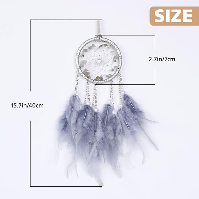 Pretty Jolly Crystal Stone Small Dream Catchers Grey Blue Feathers Mini Dreamcatchers with Beads for Cars Rear View Mirror Hanging Decoration Good Luck Travel Charm Bedroom Ornaments for Women Girls