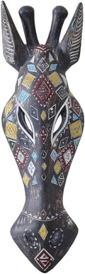 OTARTU 5 by 14 inch African Animal Giraffe Mask Wall Decor Sculpture Hand Carved Geometric on the Surface,Africa Style Wall Plaque