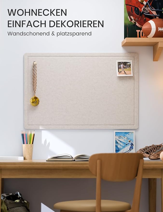 Fluxynara Large Bulletin Board, 59" x 35.4" Cork Board Alternative with 24 Safe Removable Adhesive Tabs, Foldable Felt Pin Board for Home Office, Classroom, Bedroom,Entryway for Walls—Oatmeal