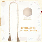 Equsion Seasonal Wooden Bead Garland with Tassels, 3.3 ft Holiday Vintage Boho Bead Garland Easter Tray Decoration, Vase Wall Room Art Birthday Party Decoration(Beige)