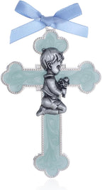 KOMI Baby Wall Cross Catholic Baptism Gifts for Boys Praying Boy Cross for Baptism First Holy Communion Christening Cross Decor