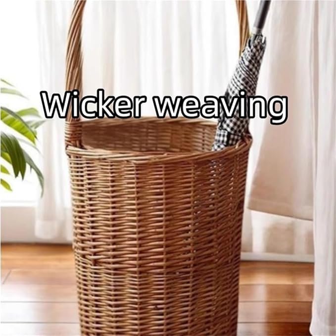 Umbrella Holder with Handle, Wicker Weaving Umbrella Stand, Umbrella Holder for Entryway, Large Capacity Umbrella Stand, Indoor Outdoor Umbrella Stand
