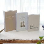 3 PCS Faux Decorative Books for Home Decor-Coffee Table Books Decor-Aesthetic Fake/Faux Books for Decoration,libros Decoration for Coffee Table, Shelf Accessories (Neutral spaccs Simple Live)