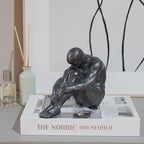 Guichifun Sitting Man Sculptures Home Decor - Resin Bronze Male Holding Arms Legs Lonely Statues Decorative Objects Outdoor Gift for Men 7.5 x 3.7 x 5.8 Inch