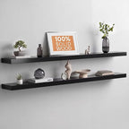 Homeforia Floating Black Shelf 60 inch, High End Solid Real Wood 60 inches Long Floating Shelves for Wall, Black Wooden 60inch Large Floating Shelves, Heavy Duty Bracket, 60 X 6.5 X 1.75 in, Set of 2