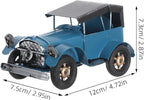 Vintage Metal Classic Car Model, Retro Automobile Figurine, Blue Antique Vehicle Ornaments Rustic Decor for Office Shelf Display