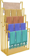 Scarf Organizer, 5-Tier Metal Scarf Display Stand with Wheels, Freestanding Scarf Display Rack, Retail Store Towel Rack, Ties Belt Pants Hanging Rack, for Boutique Display, Home (Gold-5 Rods)
