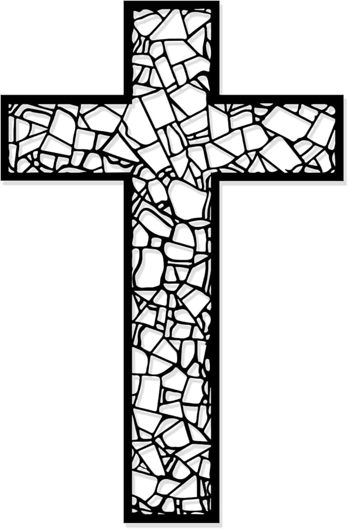 Black Metal Cross Wall Decor Iron Christian Cross for Home Church, Hollow Out Artistic Hanging Ornament, Crosses Wall Decor for Living Room, Bedroom, Decorative Thankful Religious Gift 11.8x7.9 inch