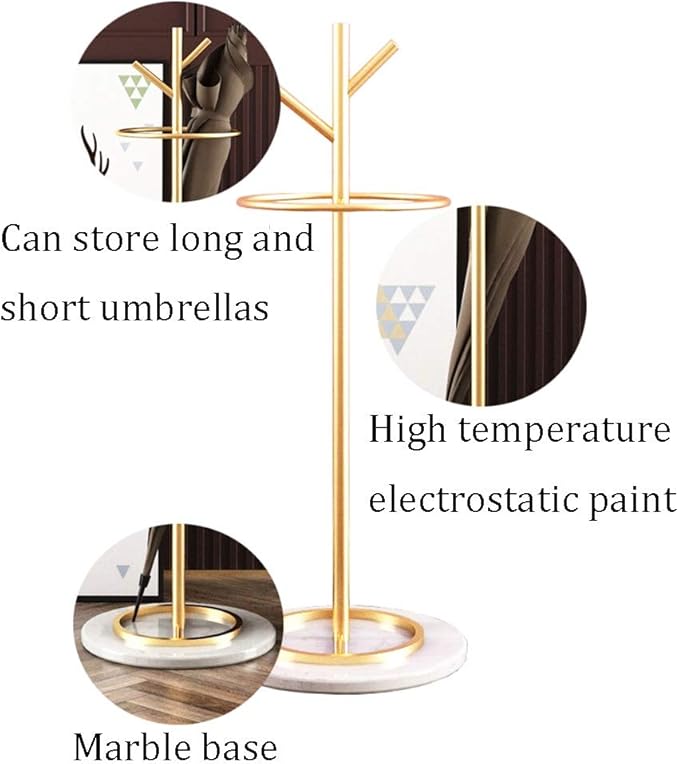 WXYZ Golden Umbrella Stand with Branch Shape, Creative Wrought Iron Umbrella Barrel with Solid Marble Base, Decorative Ornaments 32x55cm (Color : Gold+Black)