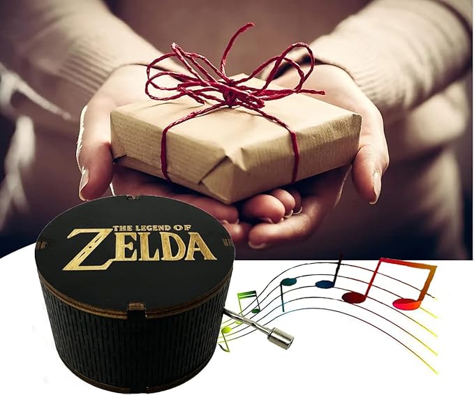 Youtang Zelda:Song of Storms from Ocarina of Time Wood Music Box, Round Antique Engraved Handcrank Wooden Musical Boxes Gifts for Lover, Boyfriend, Girlfriend, Husband, Wife(Black)