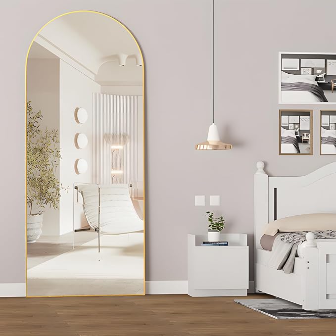 Full Length Mirror 71"x25" Arch Mirror Floor Mirror with Stand Wall Mirror Gold Arched Full Body Mirror Standing Hanging or Leaning Against Wall Bedroom Mirrors for Entry, Living Room
