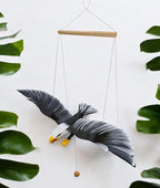 WitnyStore Wooden Bird Mobile 25" Black Flying Eagle Hand Made Painted Wood Flapping Wing Birds Hanging Ceiling Decor Wind Chimes Handcrafted Art Animal Decorative Collectibles Décor Gifts Souvenirs