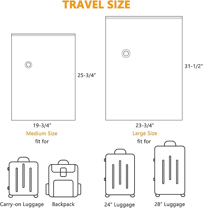 SUOCO Travel Vacuum Bags for Luggage and Backpack, 6 Medium Reusable Compression Bags with Wireless Electric Pump, Packing Seal Space Saver Storage Bags for Clothing, Carry on Suitcase
