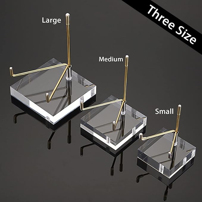 Hipiwe Adjustable Metal Arms Display Stand Easel with Acrylic Base Small Display Easel Holder for Fossil Coral Geodes Rock Mineral Agate Crystals Seashell and Small Collectibles, 2x2x3 inch